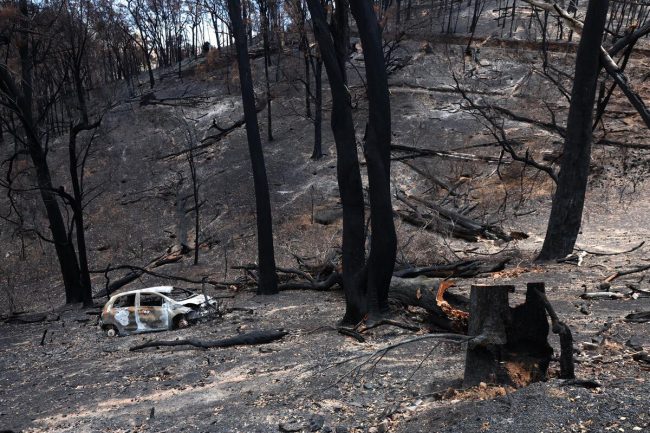 Burnt Car in Aftermath of the Victorian Bushfires in Longwood, Victoria, Australia